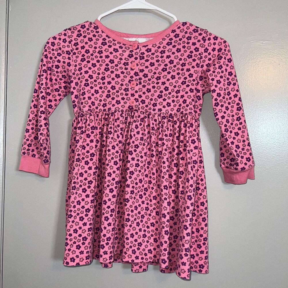 Hanna Andersson Girl's Pink Long Sleeve Dress with Purple Flowers Size 110cm/5 - Picture 1 of 5